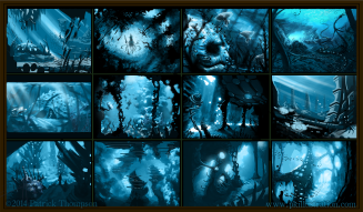 concept art thumbnails for underwater pandora from the movie avatar 2